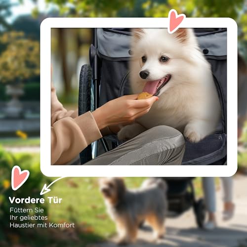 PawHut Hundewagen Hundebuggy klappbar für Hunde & Katzen bis 20 kg Katzenwagen mit geländegängige Gummiräder Kissen Netzfenstern Türen Katzenbuggy mit Aufbewahrungskorb Buggy Grau