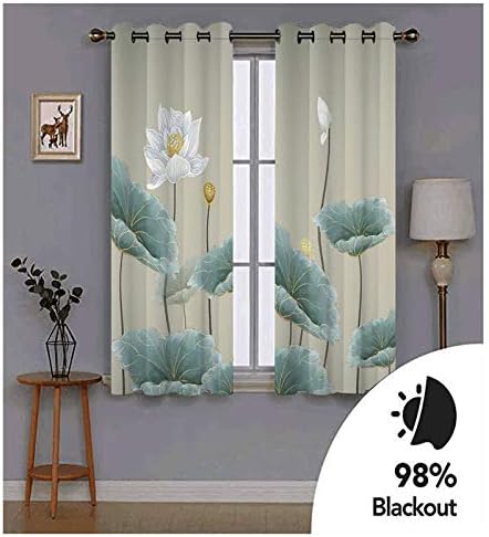 Miniatura 2 de YELDAN Cortinas de estilo chino para sala de estar, dormitorio, cortinas opacas de hoja de loto de 72 pulgadas de largo, cortinas con ojales con