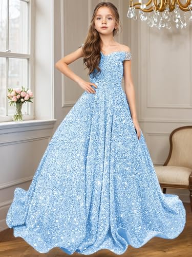 Sequin Flower Girl Dresses for Wedding Off Shoulder Princess Pageant Dress Girls Birthday Party Ball Gown3