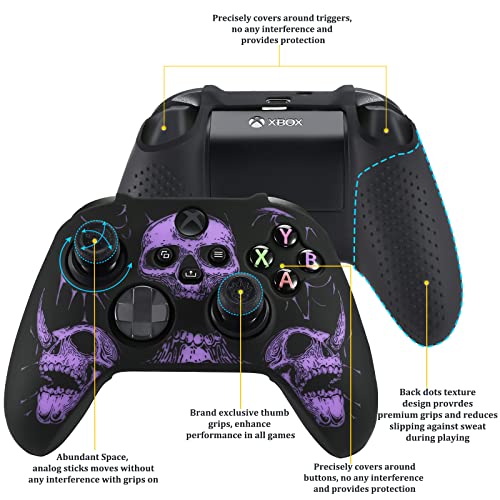 Image of YoRHa Laser Carving Silicone Skin for Xbox Series X /S Controller x 1(Skulls Purple) with Exclusive Thumb Grips x 8