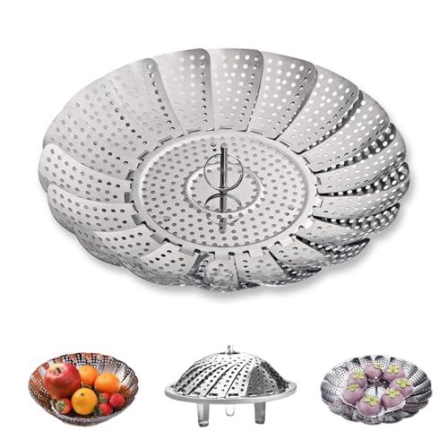 Dünsteinsatz Topf,Edelstahl Dampfeinsatz für Topf,Einstellbar (14cm-23cm) Gareinsatz für Töpfe,Dampfgarer Einsatz für Gemüse Fisch Meeresfrüchte und Verschiedenes Kochen