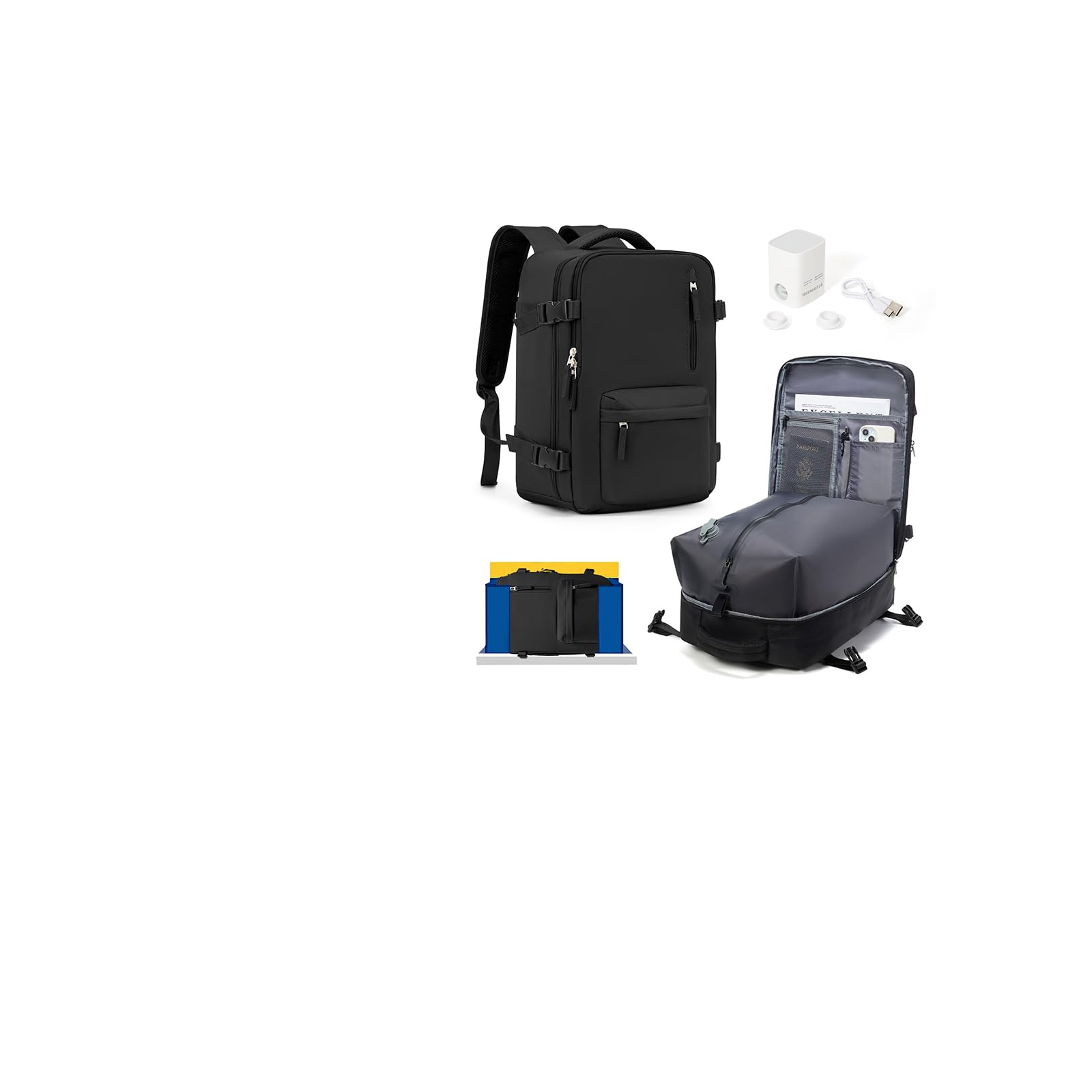 HPLQQ Borsa da Cabina per Ryanair 40x30x20 Zaino Sottovuoto da Viaggio con Pompa Aereo Bagaglio a Mano per Easyjet Impermeabile Lavoro e Scuola Trekking Casual Daypack per 14" laptop,D01-Nero