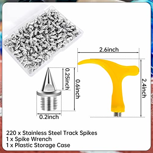 Yunvi 220 Pcs 1/4 Inch Stainless Steel Spikes With 1 Pc Spike Wrench For Track Shoes, 0.25" Replacement Spikes For Ice Cleats, Steel Pyramid Spikes For Hiking, Running, High Jumping, With Storage Box #TOP1