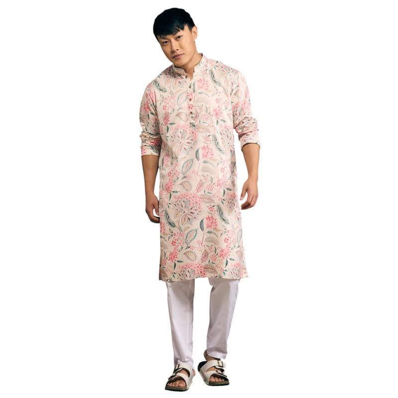 Men's Floral Printed Cotton Kurta | Traditional Ethnic Wear for Festive & Casual Occasions