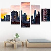 SIGNWIN 5 Panel Canvas Wall Art Cityscape Sunset for Home Decorations Ready to Hang - 60