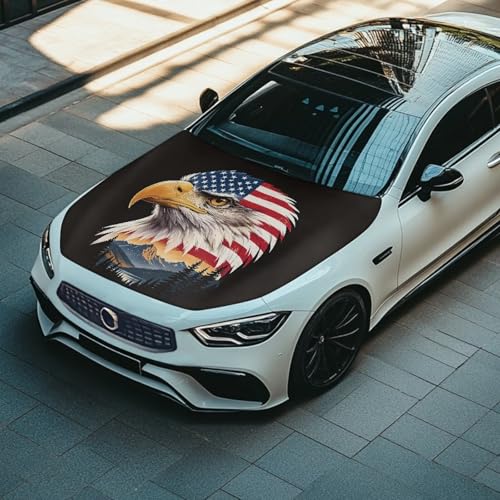Image of Car Hood Cover Protector Elastic Polyester Bald Eagle Themes Car Hood Wrap Blankets Auto Outdoor Patriotic Decorations Waterproof Auto Accessories for SUV Sedans Trucks Pickup