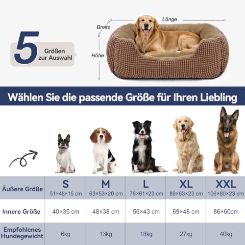 FURTIME Hundebett Grosse Hunde, Hundekorb Waschbar, 89x63x23cm