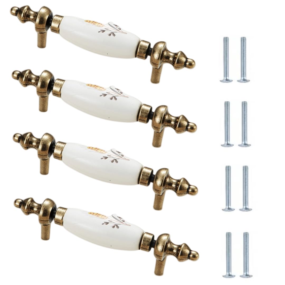 LQZAXSRDR Ceramic Cupboard Drawer Handle Knobs, Ceramic Zinc Alloy Door Knobs and Handles Pack of 4, 16/76/96/128mm Hole Spacings(120 * 33mm)