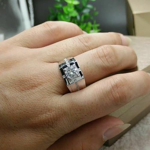 Ssjewel 3 Ct Round Diamond Solitaire Men's Engagement Ring 14K White Gold Finish 925 Sterling Silver Wedding Ring Art Deco Aesthetic Gift For Him #TOP1