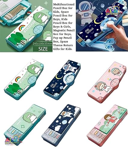 Image of Multifunctional Cute School Pencil Box for Girls, Dinosaur Compass Box for Boys, Aesthetic Stationary Items for Kids, Magnetic Pencil Box, Best Gifts (Dinosaur Compass Box)
