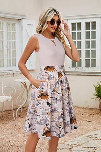 Image of Sureple Women's Retro Sleeveless Swing Casual Work Summer Party Dress with Pockets