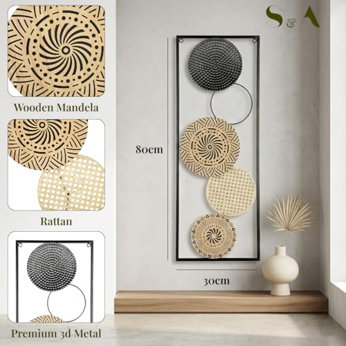 Image of S & A Modern Mandala Metal Wall Art for Home Decor, 80 cm Large Decorative Wall Panel with Wood & Metal Circles for Living Room, Bedroom, Hallway & Office Wall Decor