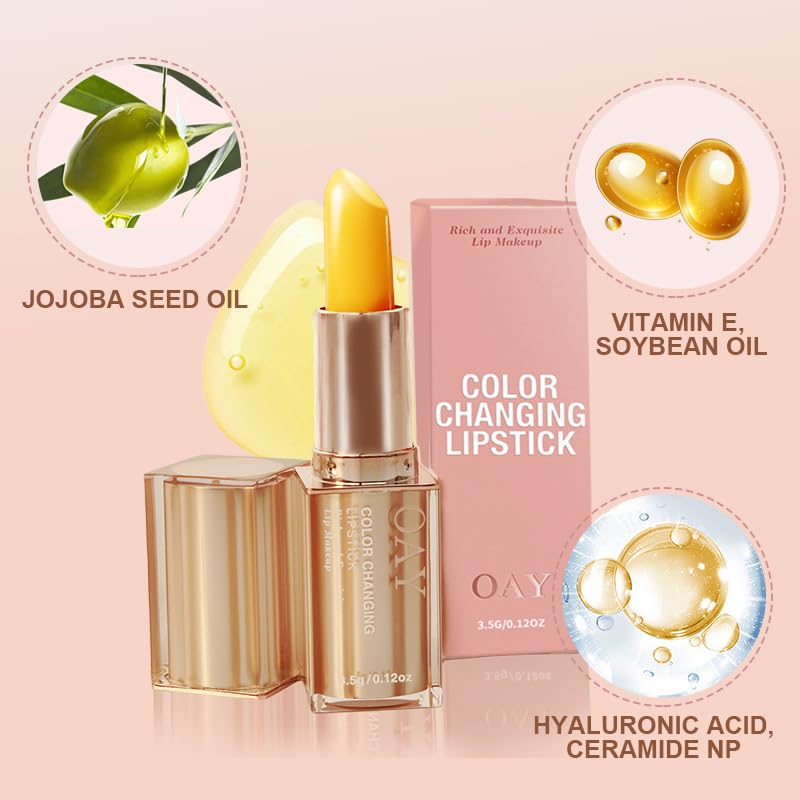 Miniatura 4 de OAY Bálsamo labial que cambia de color + color de labios construible, ácido hialurónico ceramida NP, acabado brillante natural, núcleo de vitamina E