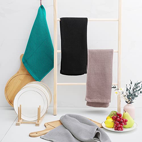 Image of Homaxy 100% Cotton Waffle Weave Kitchen Dish Towels, Ultra Soft Absorbent Quick Drying Cleaning Towel, 13 x 28 Inches, 6-Pack, Black