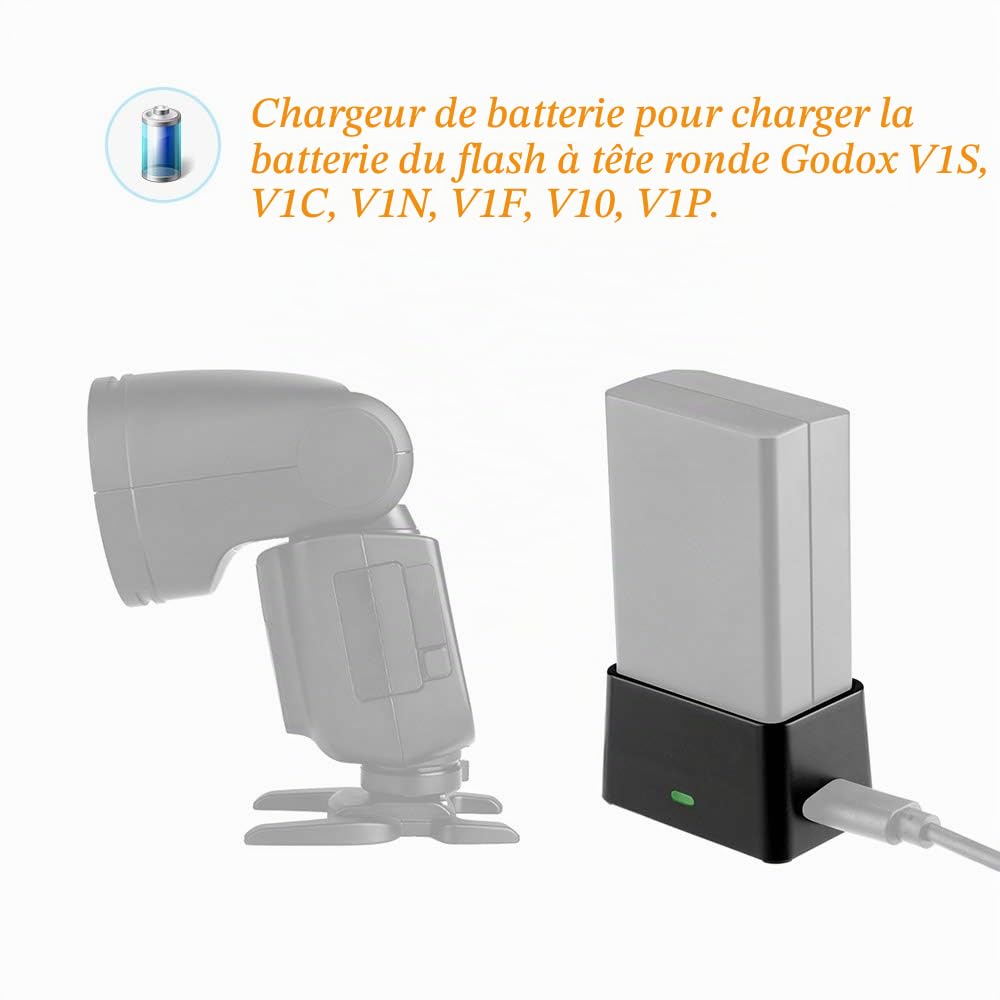 Godox VC26 Chargeur USB CC 5 V Entrée CC 8,4 V Sortie pour Charger la Batterie Flash GODOX V1S V1C V1N V1F V1O V1P à tête Ronde