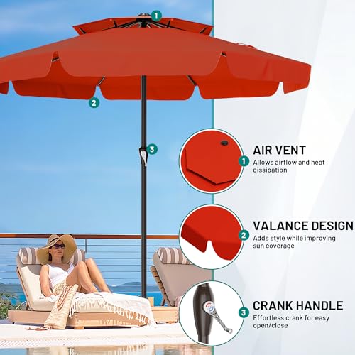 Image of AreShark 12ft 2-Tier Patio Umbrella with Valance - Outdoor Umbrella Waterproof UV Protection, Market Table Umbrella w / 8 Sturdy Ribs&Crank for Pool, Backyard, Garden(Orange)