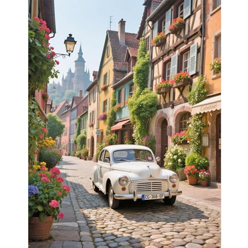 TDFERAN Diamond Painting Paysage Coin de Rue 40x50 Broderie Diamant Maisons Diamond Painting Fleurs Arbres Peinture Diamant Paysage Rue Painting Voiture...