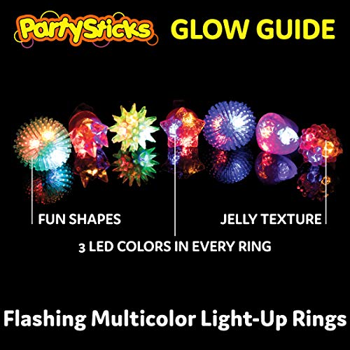 PartySticks Light Up Jelly Rings - 36pk LED Finger Lights Glow Party Favors for Kids, Flashing Glow Rings, Wearable Glow Jewelry and Glow in the Dark Party Supplies for Boys and Girls (Assorted)