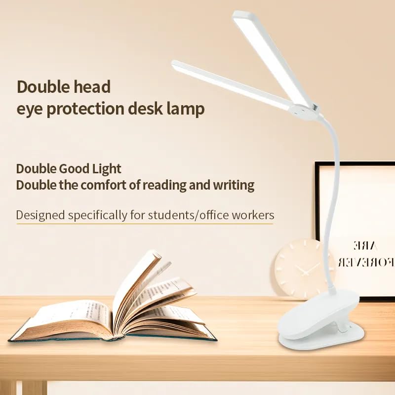 Image of Plastic 3 Colour Mode LED Table Lamp Folding Neck Reading Light Rechargeable LED Reading Light Study Lamp For Students, Night Light For Study Room 1Pc (Desk Lamp With Clip), White