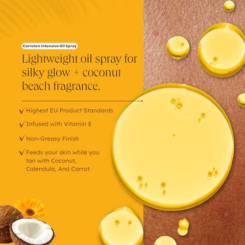 Image of Carroten Intensive Tanning Oil Spray | Travel Size Browning Tan Accelerator | Carrot & Coconut Oils with Vitamin A & E for Silky Hydration | Water Resistant | TSA Approved | Made in Greece | 2.3 oz