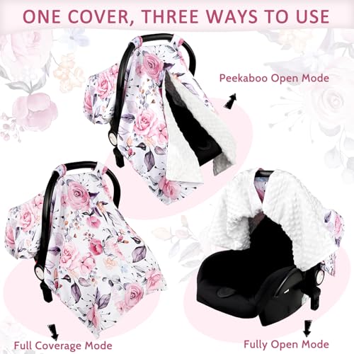 Image of Baby Car Seat Cover, Breathable Infant Carseat Cover for Summer Peekaboo Opening Car Seat Canopy Cover, Nursing Cover for Baby Boys Girls (Pink Floral)