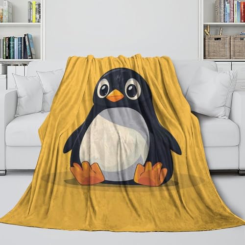 Couverture Polaire Pingouin 3D 150x200cm pour Enfant Douce Microfille