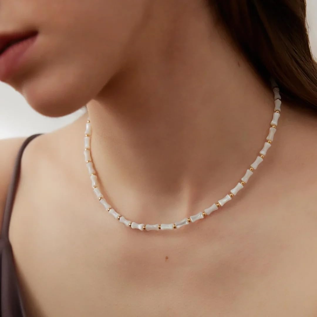 Conjunto de Collar y Pulsera de Concha Blanca - Plata de Ley 925, Perfecto para Vestidos Blancos regalo de San Valentín
