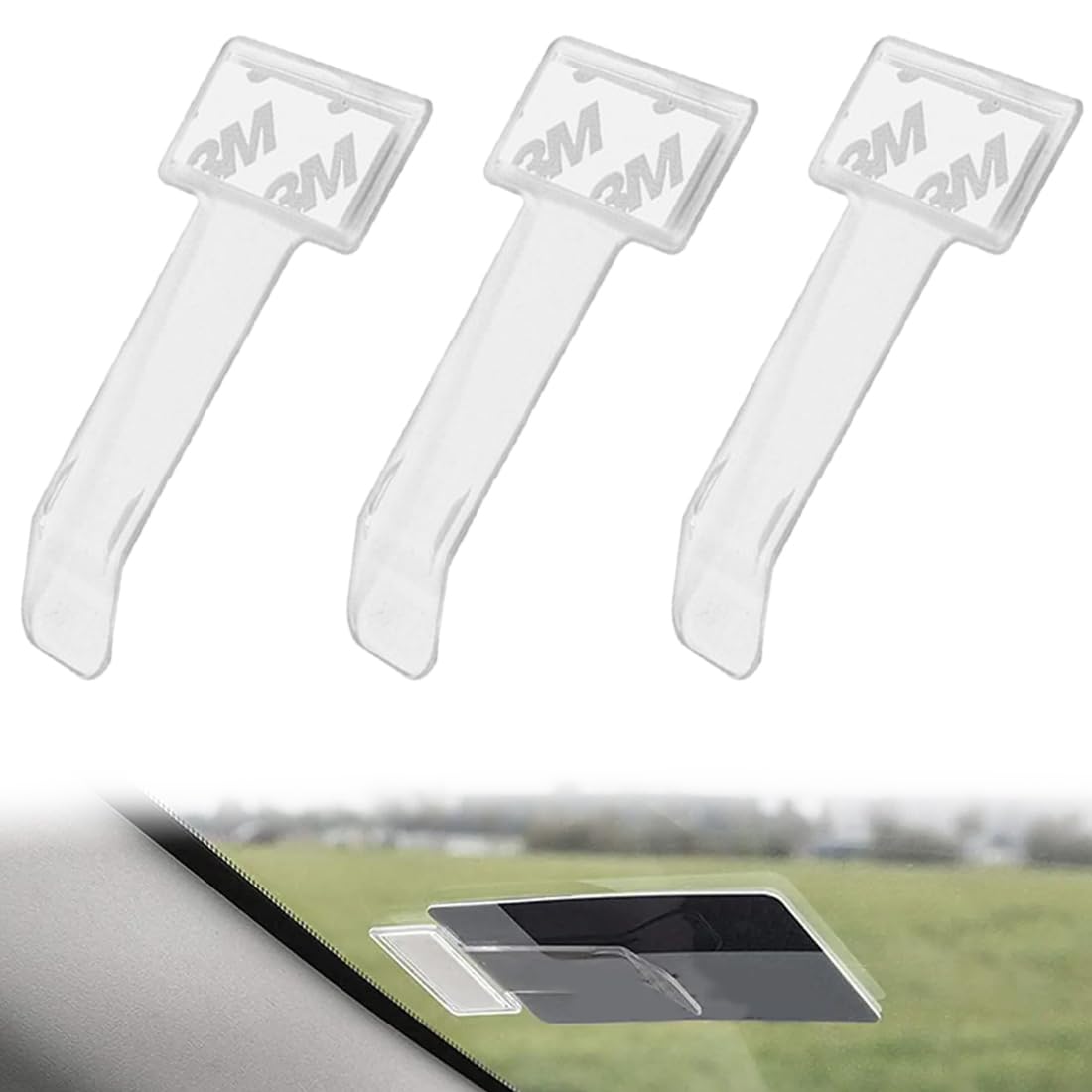 3 Piezas Soporte de Tarjeta de Parqueo para Parabrisas Soporte de Documentos para Auto Clip de Tarjeta Independiente (Transparente)