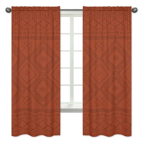 Sweet Jojo Designs Boho Bohemian Tribal Black Orange Rustic Geometric Decorative Window Treatment Panels Curtains Drapes Covering Bedroom Living Room Decor Aztec Urban Southwestern Farmhouse Set Of 2 #TOP1