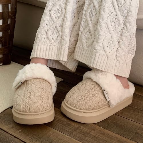 Plush Knit Women's Slippers - Warm Fuzzy Fleece Lining Slippers for Women, Non-Slip Sole Fluffy Memory Foam Slip-On Scuff House Slides Shoes for Indoor & Outdoor, Odor Resistant Bedroom2