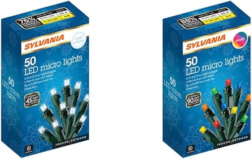SYLVANIA 50 Lt Micro Set LED Lights, Cool White & 50 Lt Micro Set LED Lights, Multi