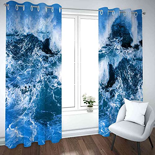 Rideau thermique isolant phonique oeillets vagues ocean bleu pour salon