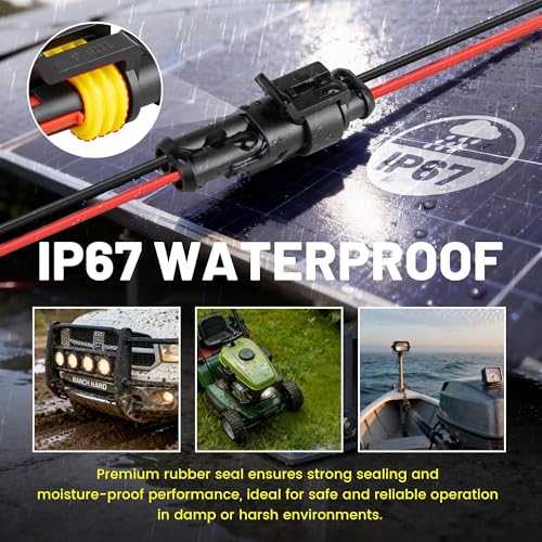 RED WOLF 16 AWG 2 Pin Waterproof Connector, Automotive Electrical Wire Connectors, 2 Wire Connector Harness Male and Female Plug Socket for Cars Truck Motorcycle Marine Boats - 5 Kits (2 Pin)