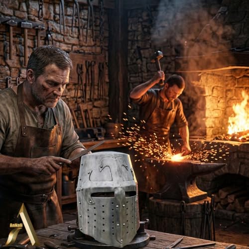 Image of AnNafi Crusader Helmet | Knight Templar Helm | Medieval Armour Wearable For Men Antique Helmets | Combat Free-Size Reenactment SCA LARP Cosplay Costumes Armor Silver | Halloween & Drama Costume