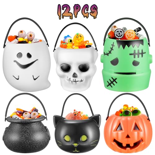 Cabilock 12PCS Halloween Pumpkin Bucket Mini Candy Holder Pots Novelty Halloween Trick Or Treat Pail With Handle Decor For Halloween Party Favors Supplies