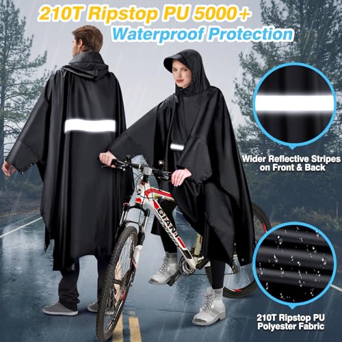 VOBUKE Regenponcho Wasserdichter Regencape mit Kapuze Taschen Reflexstreifen Atmungsaktiv Regenjacke Fahrrad Herren Wiederverwendbar Regenmantel Damen mit Belüftet Regen Poncho Freien Camping Wandern