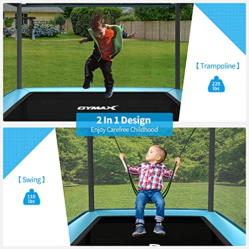 GYMAX Trampoline for Kids, 6FT Toddler Trampoline with Swing & Enclosure Safety Net, ASTM Approved Rectangle Recreational Trampoline for Indoor/Outdoor, Birthday for Baby Boys & Girls - Image 3