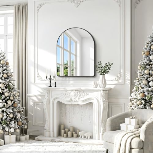 Image of BONEWEI Arched Wall Mirror,30x36 inch Black Arched Mirror Bathroom,Vanity Mirror for Over Sink Metal Frame,Tempered Glass Arch Mirrors for Bedroom,Entryway,Living Room,Home Decor Shatter-Proof