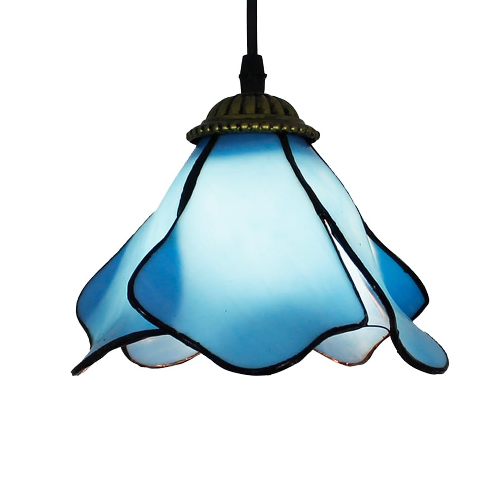 Chao Zan Tiffany Style Pendant Light, Blue Glass Shade, Vintage Decorative Hanging Lamp for Living Room, Corridor,E27 Chandelier Lights (Figure: A)