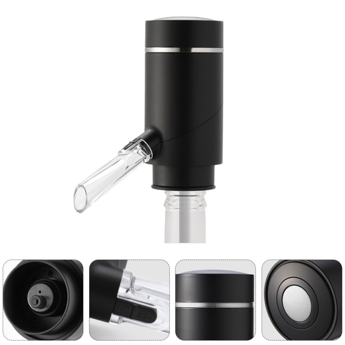 Aérateur de Vin Électrique Noir, Distributeur Touche, Batterie Intégrée