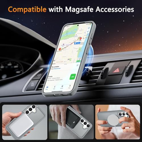 Image of Elzzi Magnetic Guard Designed for Samsung S24 Fe 5G Case Translucent Matte Hard PC + TPU Back Cover [Compatible with MagSafe] Anti-Scratch Phone Case (Grey)