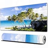 FEHWI Mauspad 75×40 cm Verlängertes großes Mauspad Schreibtischauflage,Landschaftsdekor, Aussichtspunkt auf eine karibische l mit Palmen und e,genähte Kanten Gaming Mauspad,rutschfeste Gummibasis
