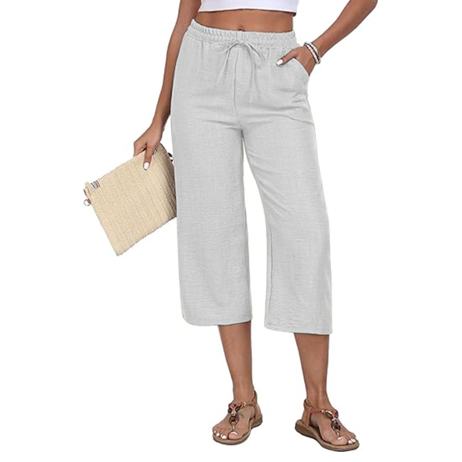 Women Relaxed Fit Cotton Capri with Elastic Waistband, Side Pockets and Solid Casual Bottom Wear|Capri for Women-Pack of 1-image-46