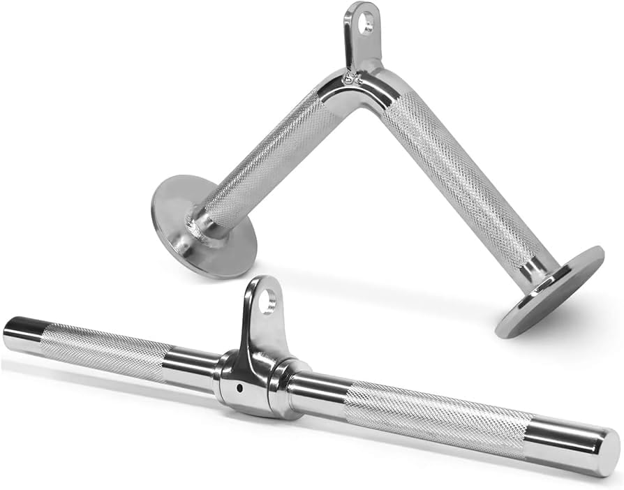 Zipzell™ Sports Combo V-Shaped Tricep Press Down Bar, Straight Triceps Handle, Gym Cable Machine Attachment, Chrome Finish-image-40