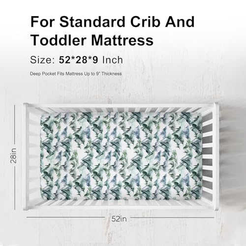 Image of Watercolor Green Mountains Landscape Fitted Baby Crib Sheets Boy Girl 52 inchx28 inch Misty Forest Mountain Trees Crib Mattress Covers Soft Breathable Baby Sheets for Standard Crib and Toddler Mattress