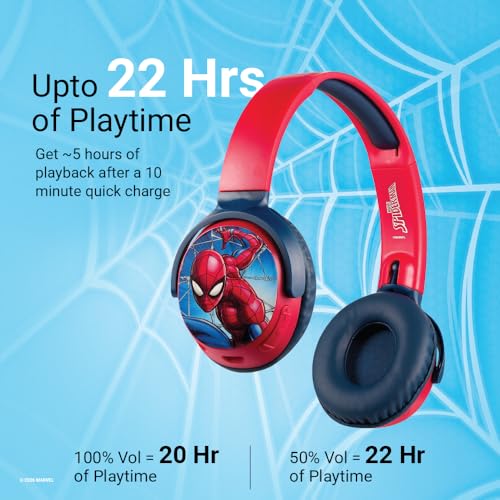 Image of Marvel Spider-Man Kids Bluetooth Stereo Headphones with Mic | Swivel & Foldable Cups | Kids Safe 85dB Volume | Soft Padded Earcups | Aux Input | 22H Playtime|Voice Assistant|Perfect for Boys|Ages 5-16