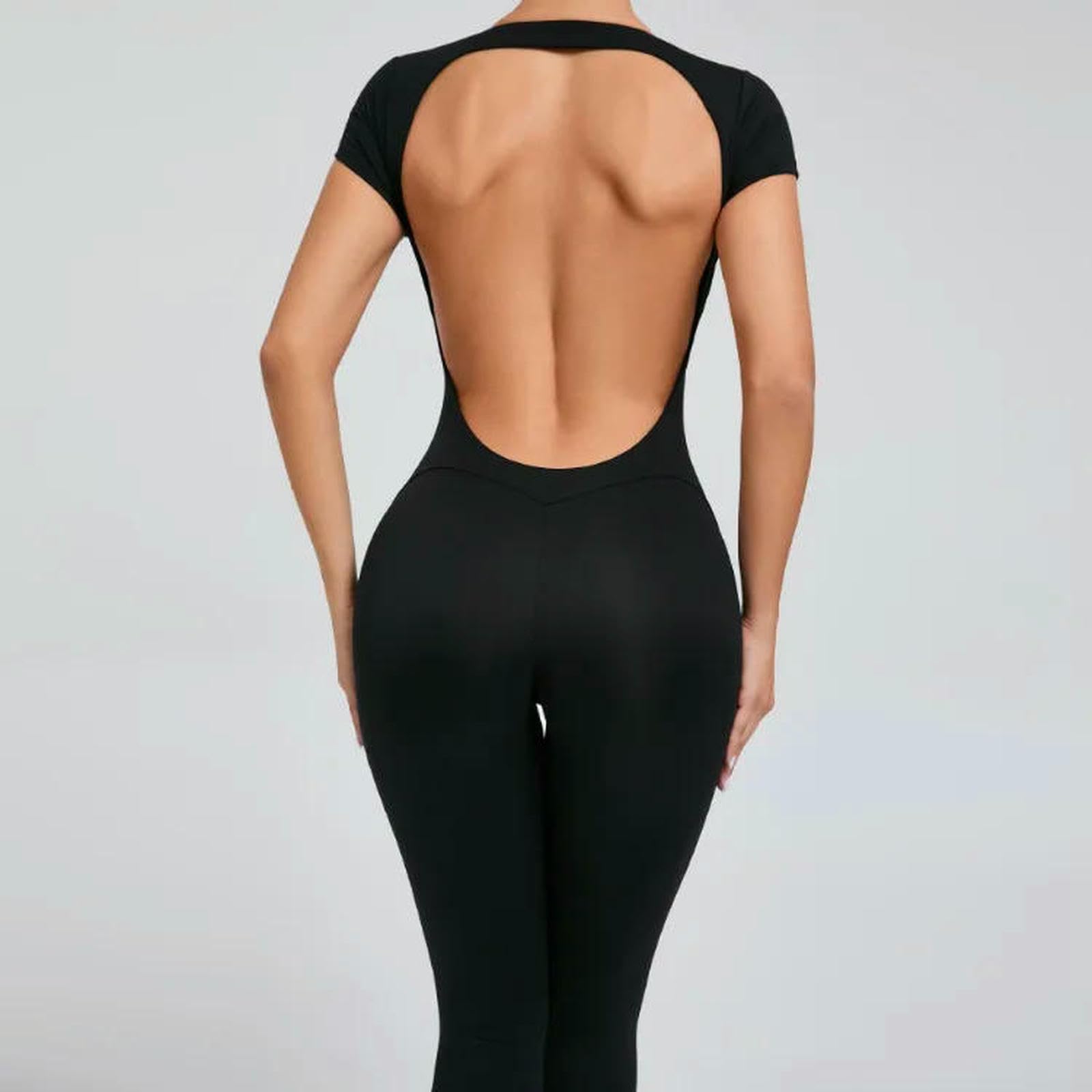 Shapewear Seamless Yoga Jumpsuits Sports Fitness Hip-lifting Krótki rękaw Backless One-Piece Workout Siłownia Dla Kobiet-Czerwona 3-m