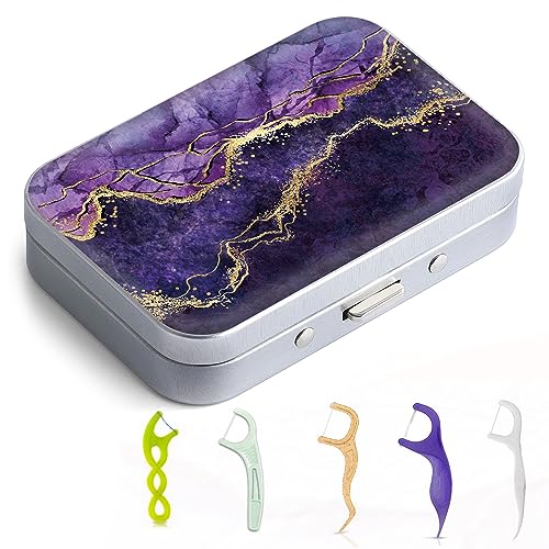 Image of Portable Dental Floss Case Easy to Store Various Size Picks Portable Dental Floss Dispenser Perfect for Travel, Hotel, Dinner, Dating, Purple Marble