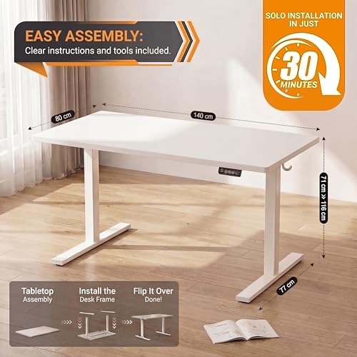 Image of Grandder 55x32 Large Electric Standing Desk, Height Adjustable Computer Desk with 2 Memory Presets, 31.5 inch Deep Desktop Sit Stand Desk Home Office Desk Workstation Table with Hooks, White