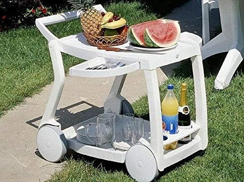 White Folding Bar Utility Cart With Wheels Foldable For Easy Storage 2 Shelves And 3 Bottle Beverage Holders Great For Indoor Or Outdoor Use